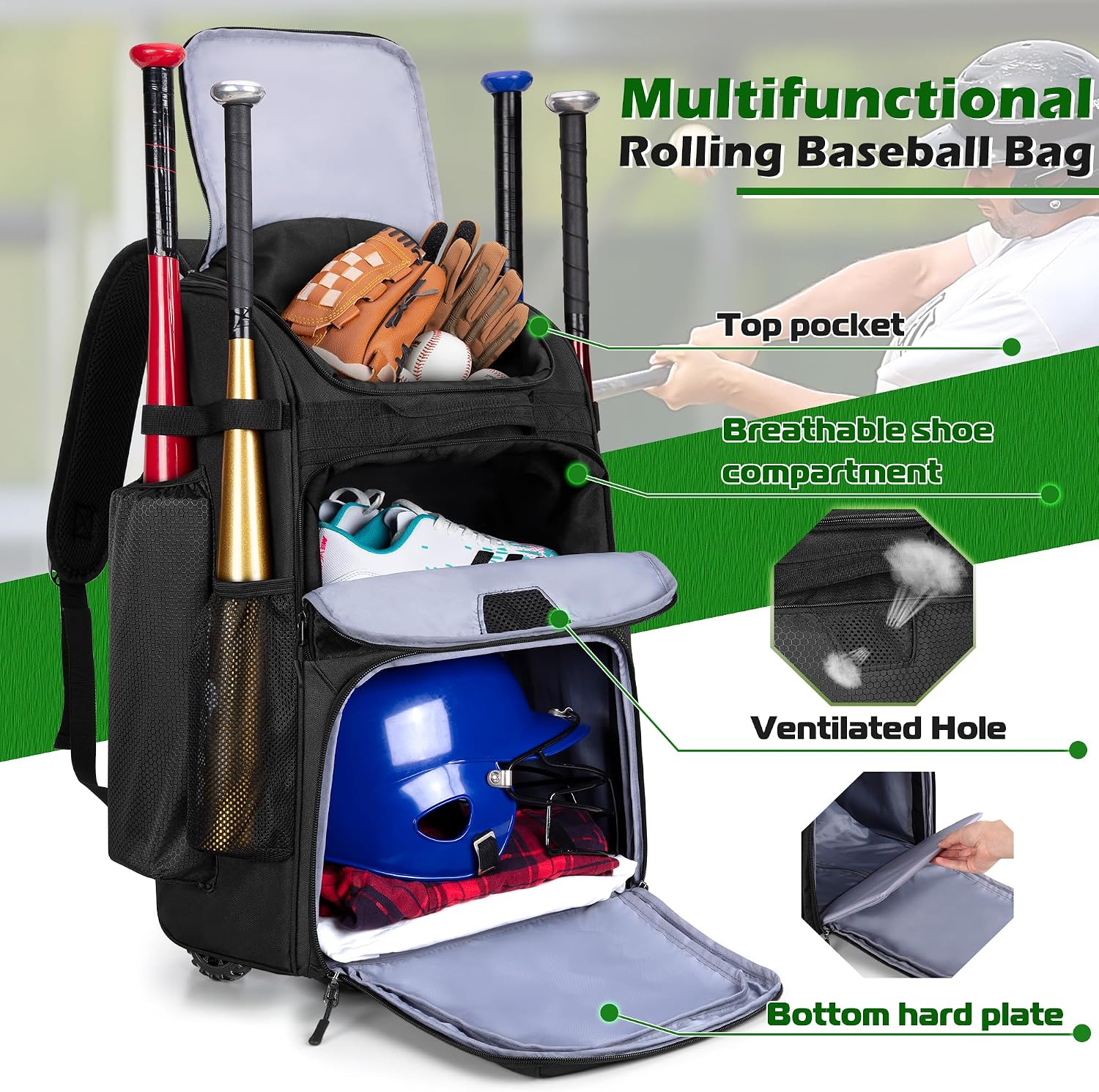 Zaino da Baseball con Ruote, B - Sports Equipment Bag recensione e prezzo